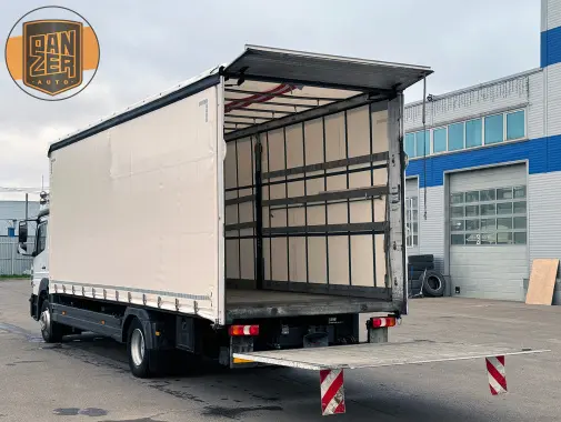 Mercedes-Benz Atego 1230, 2018 год, штора 50 м3, гидроборт, 2 спальника